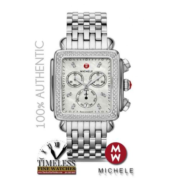 Michele MWW06Z000035 XL Deco Mother of Pearl Diamond Bezel Stainless Watch - Swiss Watch