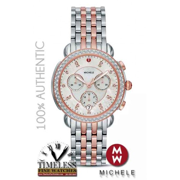 Michele MWW30A000036 Sidney Diamond Mother of Pearl Dial Two-Tone Watch - Swiss Watch