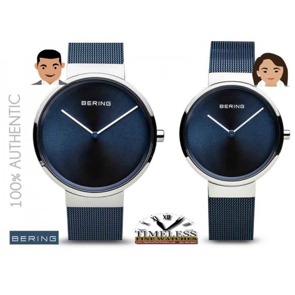 BERING Time Matching Classic Collection Blue Sunray Mesh Band watch - 2 watches